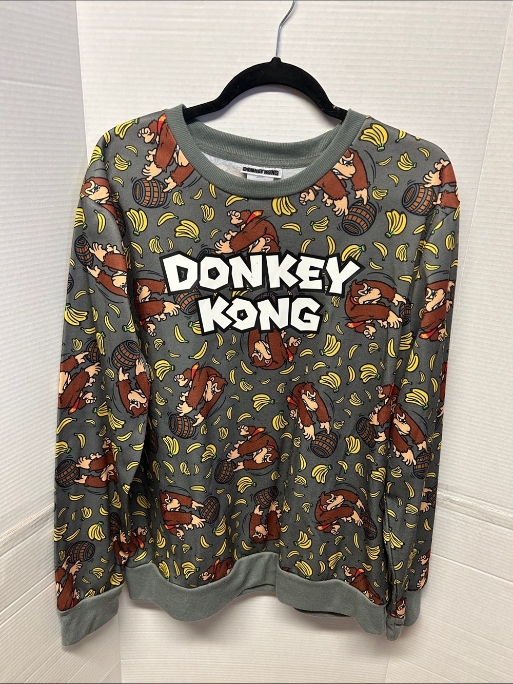 Donkey Kong Nintendo Grey Sweatshirt with Yellow Banana Accent